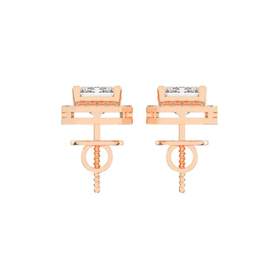 4.25Ct Emerald Shape, Gold, Halo Studs Earrings