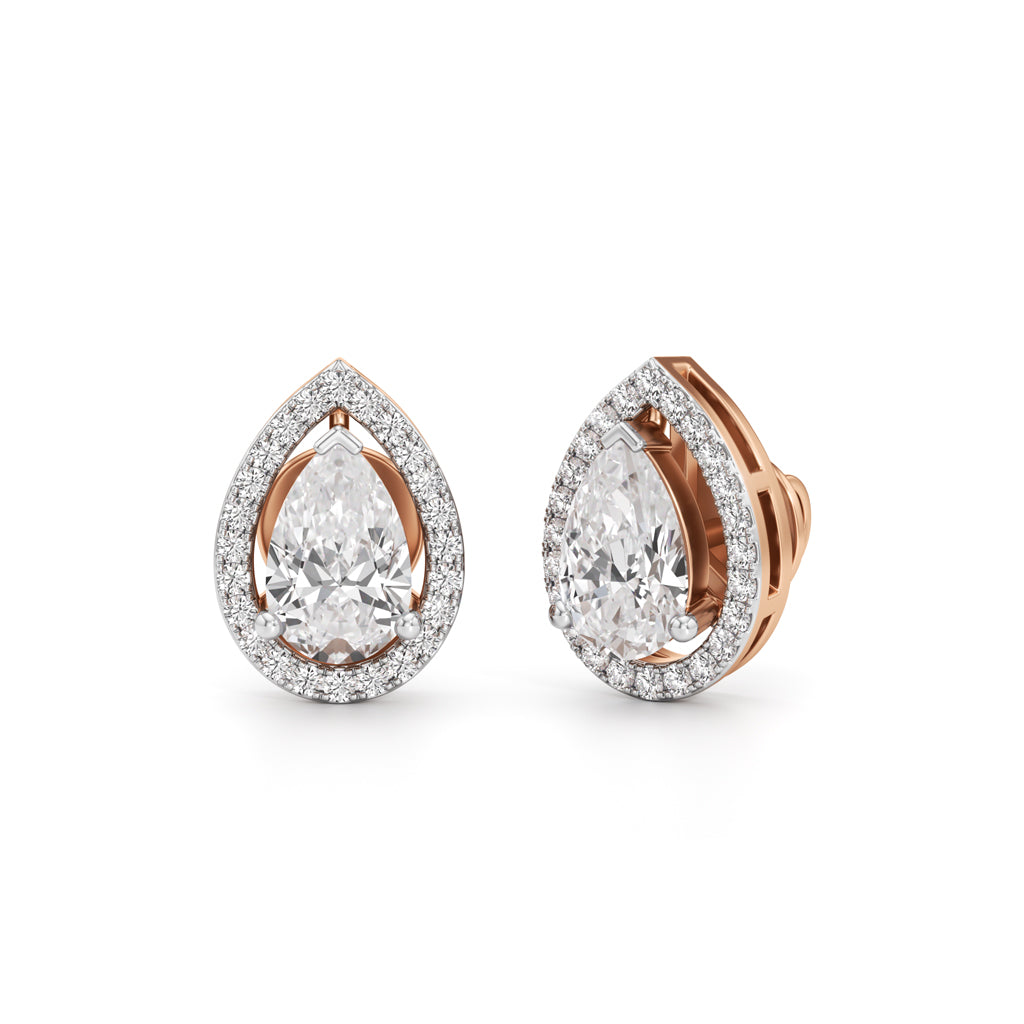 175Ct Pear Shape Halo Studs Earrings