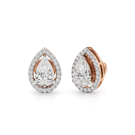 175Ct Pear Shape Halo Studs Earrings