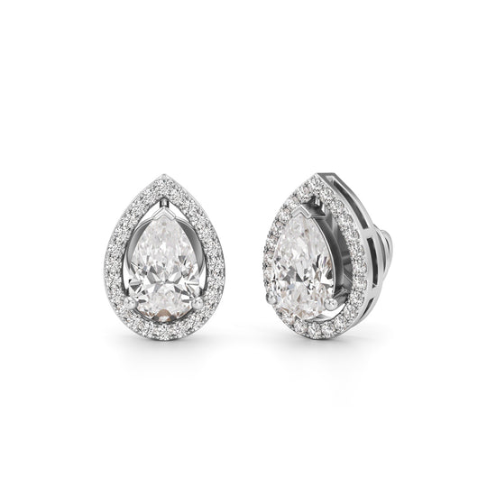 175Ct Pear Shape Halo Studs Earrings