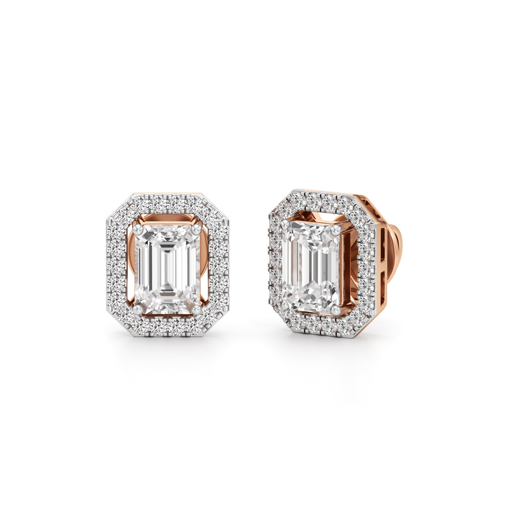 175Ct Emerald Shape Halo Studs Earrings