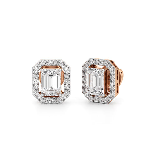 175Ct Emerald Shape Halo Studs Earrings