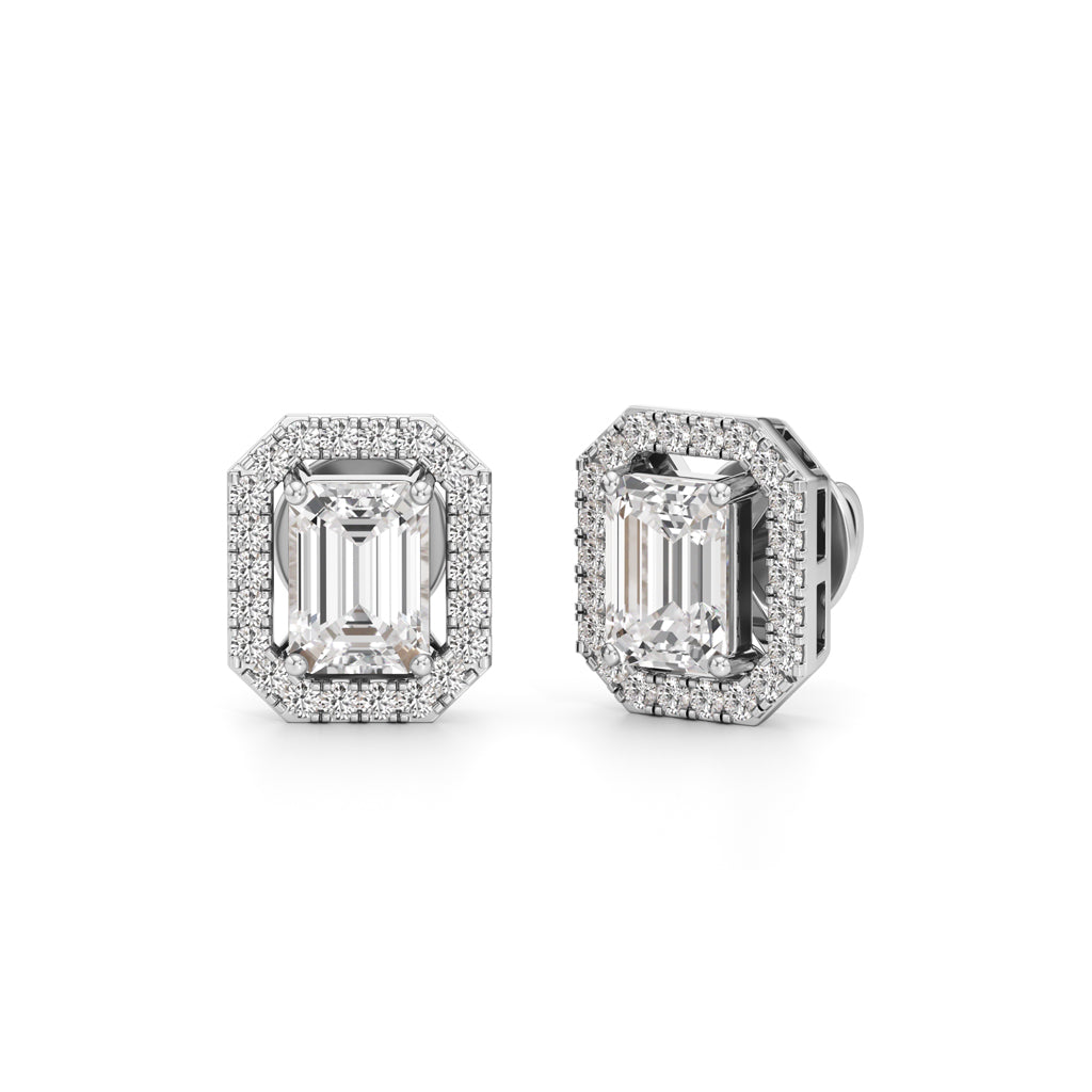 175Ct Emerald Shape Halo Studs Earrings