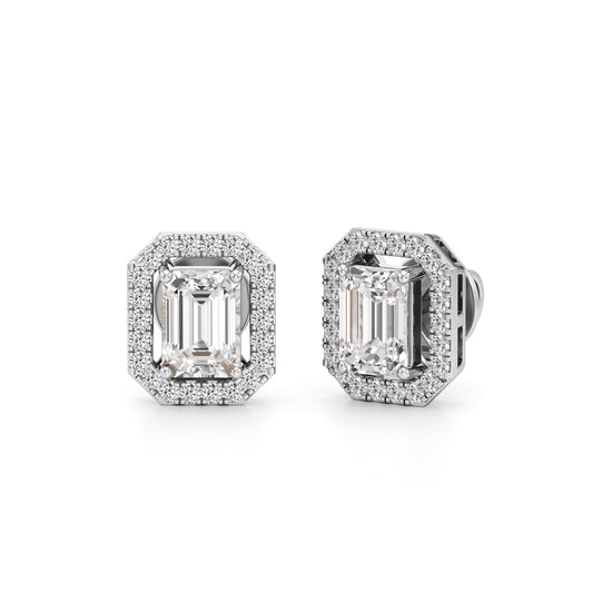 175Ct Emerald Shape Halo Studs Earrings