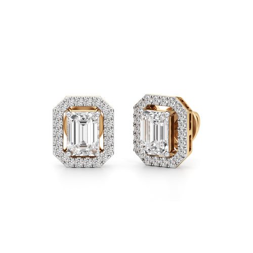 175Ct Emerald Shape Halo Studs Earrings