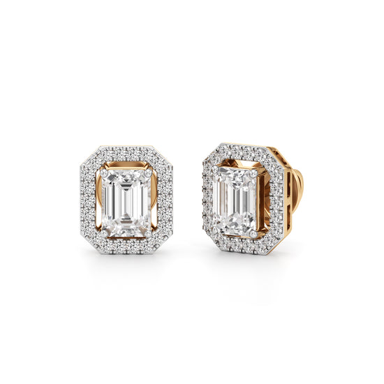 175Ct Emerald Shape Halo Studs Earrings