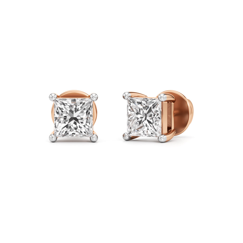 15Ct Princess Shape Solitaire Studs Earrings