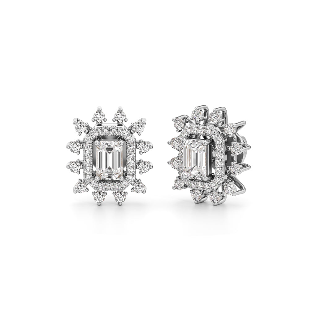 225Ct Emerald Shape Halo Studs Earrings