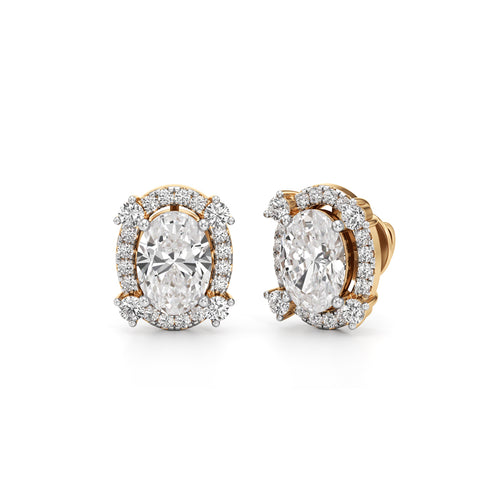 375Ct Oval Shape Halo Studs Earrings