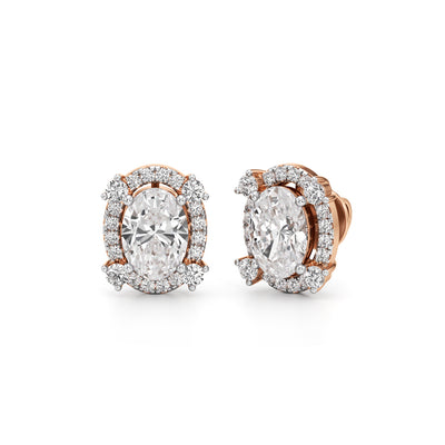 375Ct Oval Shape Halo Studs Earrings