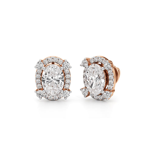 375Ct Oval Shape Halo Studs Earrings