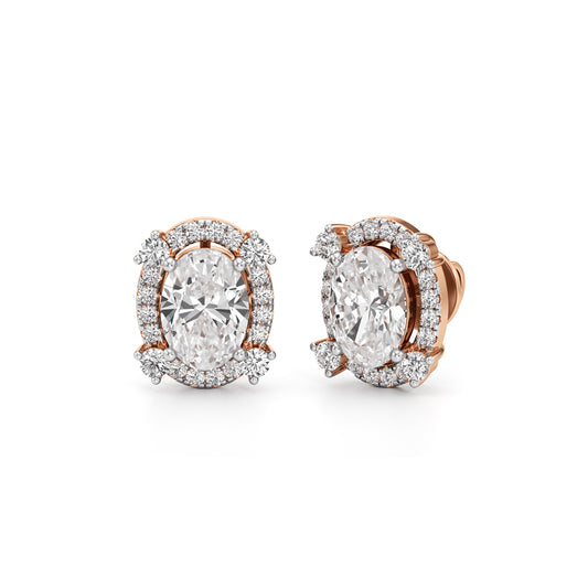 375Ct Oval Shape Halo Studs Earrings