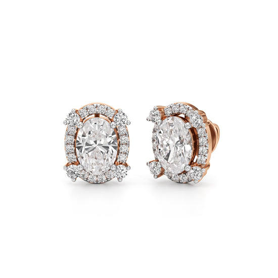 375Ct Oval Shape Halo Studs Earrings