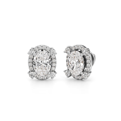 375Ct Oval Shape Halo Studs Earrings