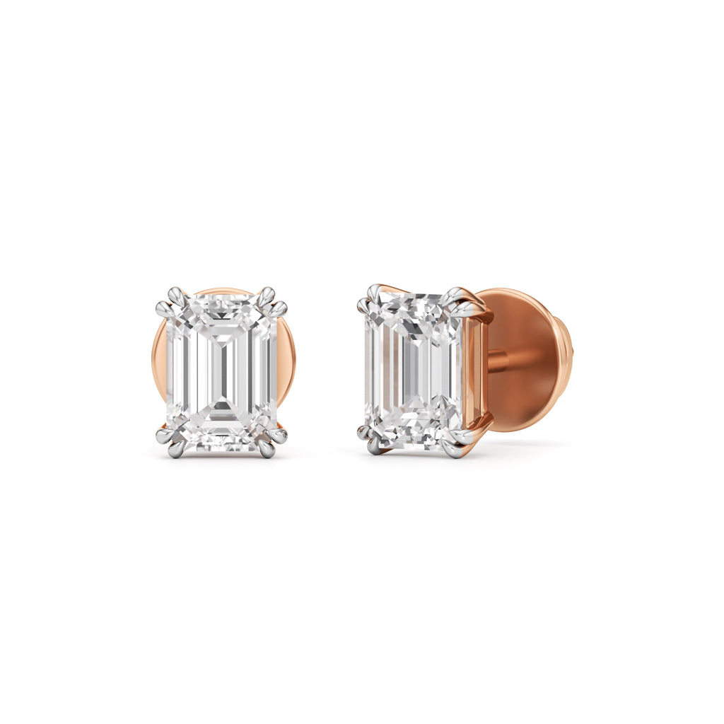 15Ct Emerald Shape Solitaire Studs Earrings