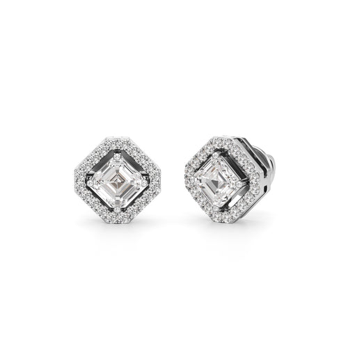 125Ct Asscher Shape Halo Studs Earrings