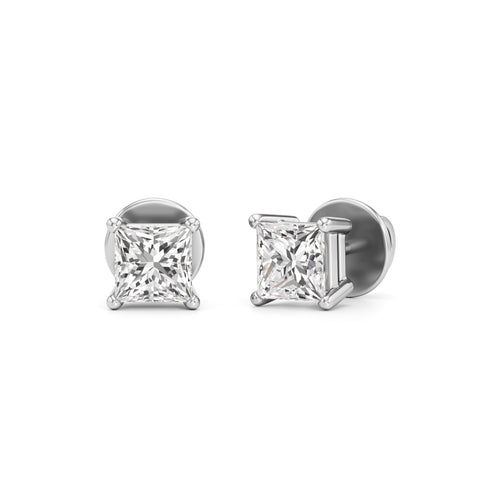 1Ct Princess Shape Solitaire Studs Earrings