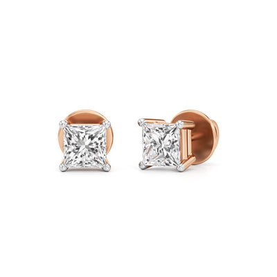 1Ct Princess Shape Solitaire Studs Earrings