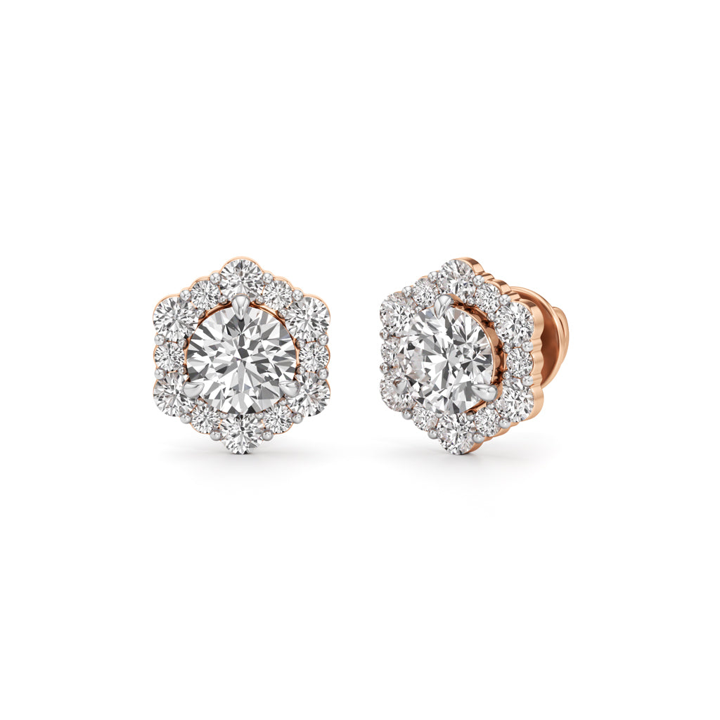 175Ct Round Shape Halo Studs Earrings