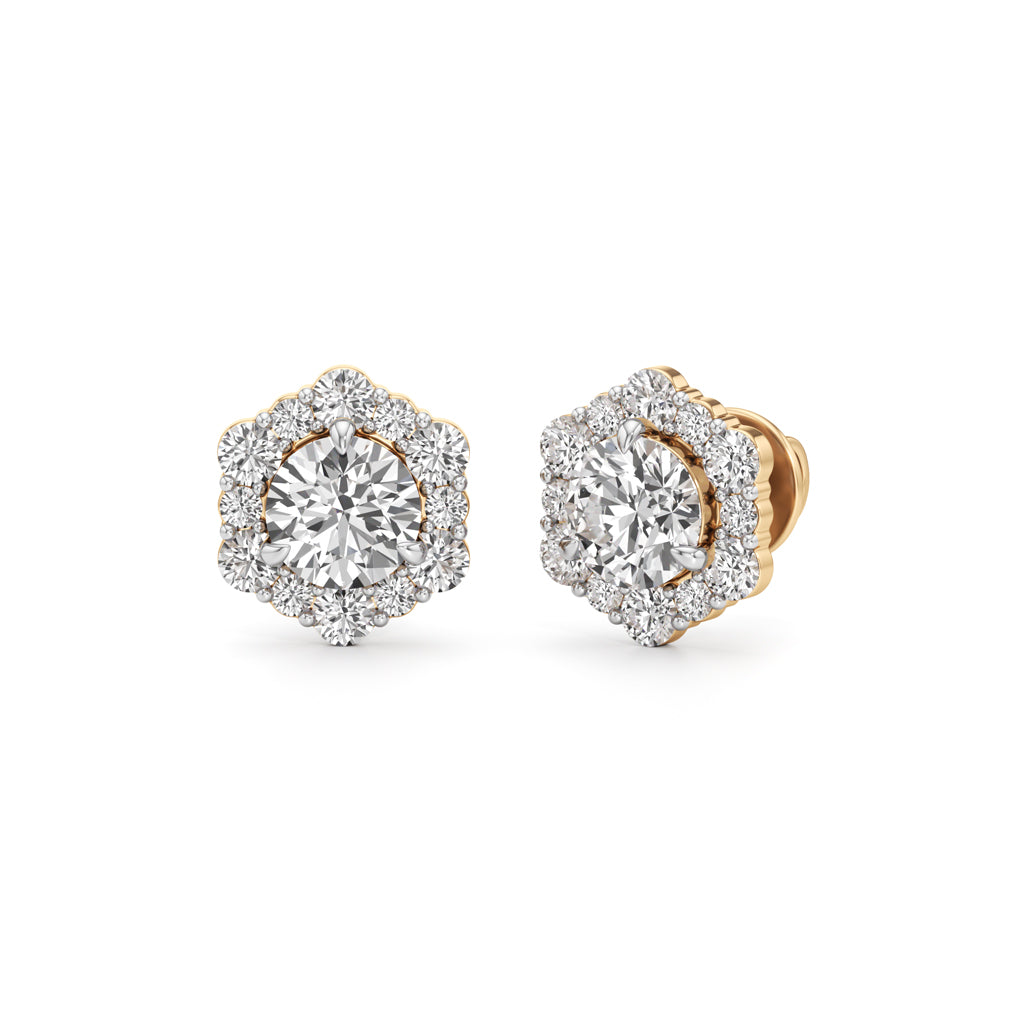 175Ct Round Shape Halo Studs Earrings