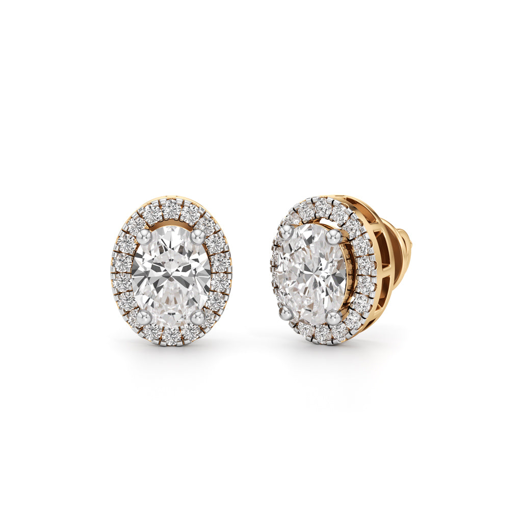 175CT Oval Halo Diamond Stud Earrings