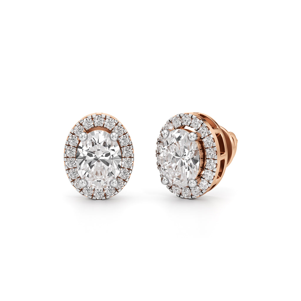 175CT Oval Halo Diamond Stud Earrings