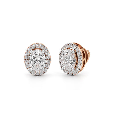 175CT Oval Halo Diamond Stud Earrings