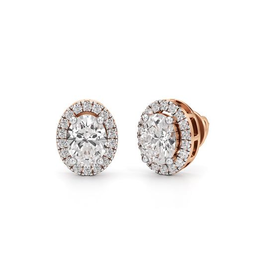 175CT Oval Halo Diamond Stud Earrings