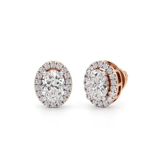 175CT Oval Halo Diamond Stud Earrings