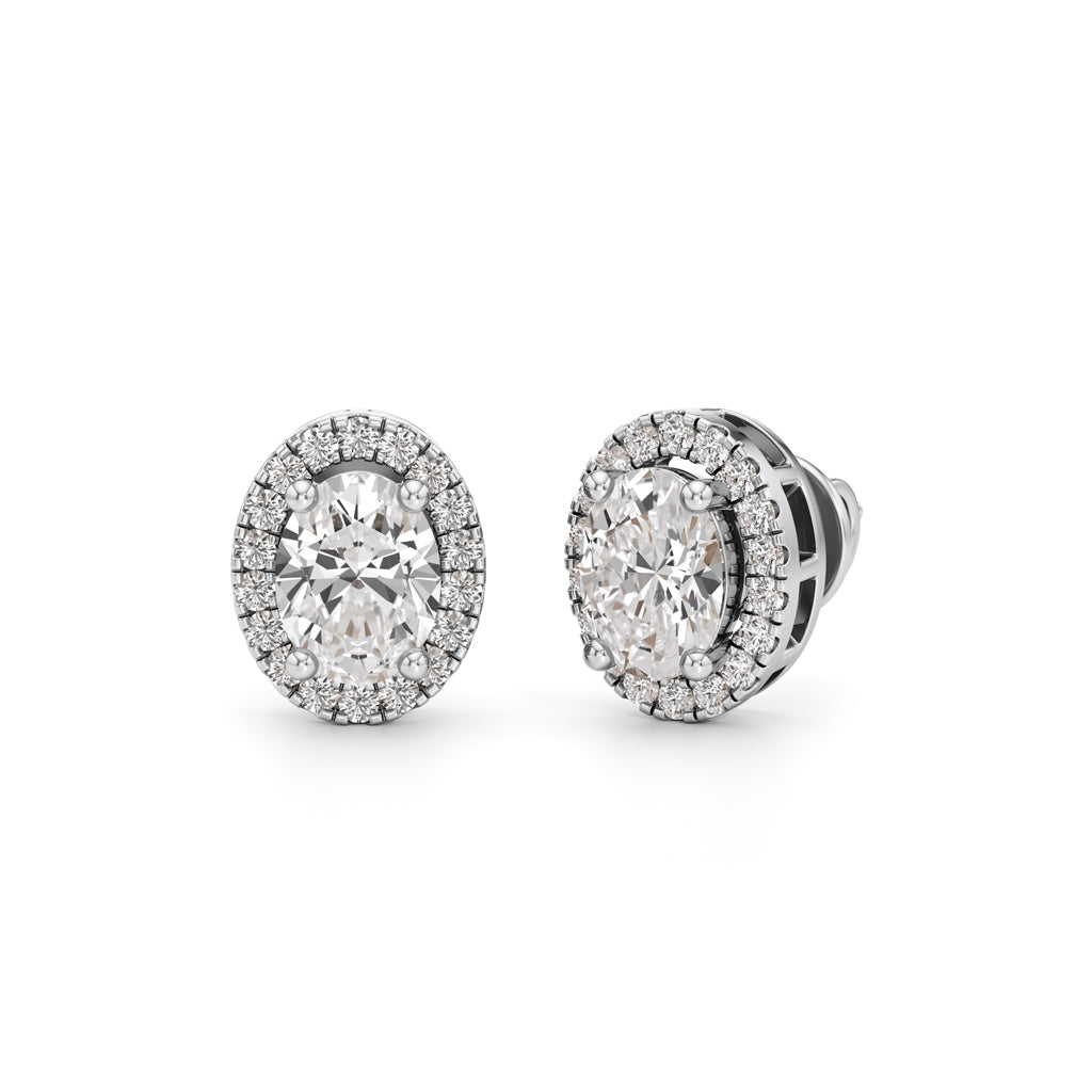 175CT Oval Halo Diamond Stud Earrings