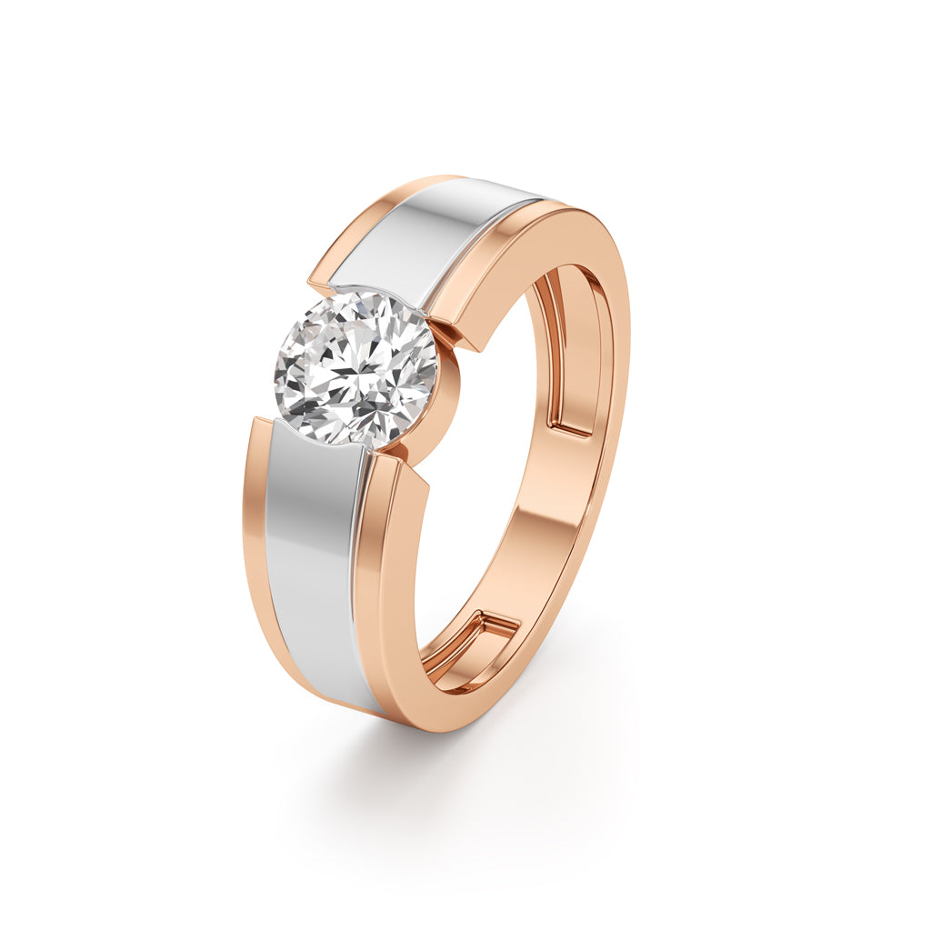Regal Crest TwoTone Solitaire Diamond Ring for Men