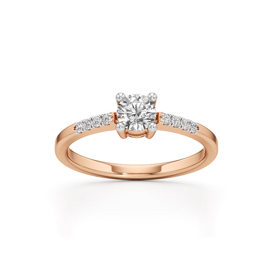 Vistara shared prong round cut side stone ring