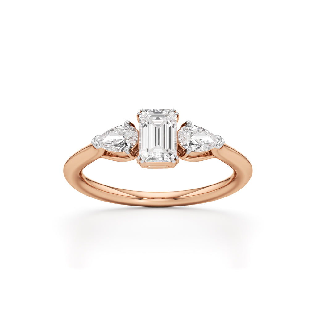 Celestia Emerald  Pear Trio Ring