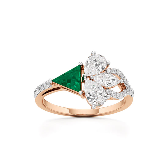 Majestic Emerald Bloom Ring with Radiant Diamond Petals and PavÃ© Embrace
