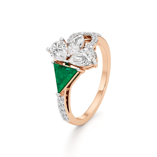 Majestic Emerald Bloom Ring with Radiant Diamond Petals and PavÃ© Embrace