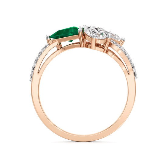 Majestic Emerald Bloom Ring with Radiant Diamond Petals and PavÃ© Embrace