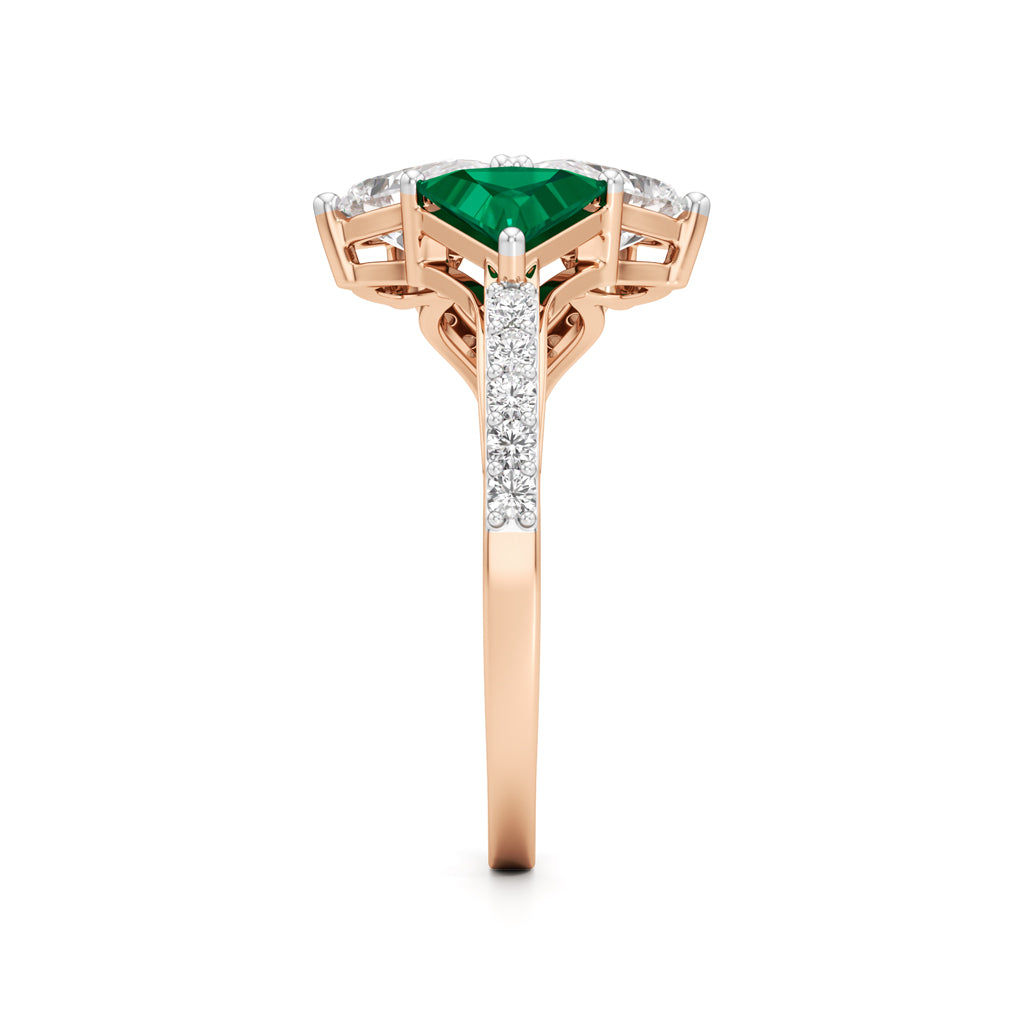 Majestic Emerald Bloom Ring with Radiant Diamond Petals and PavÃ© Embrace
