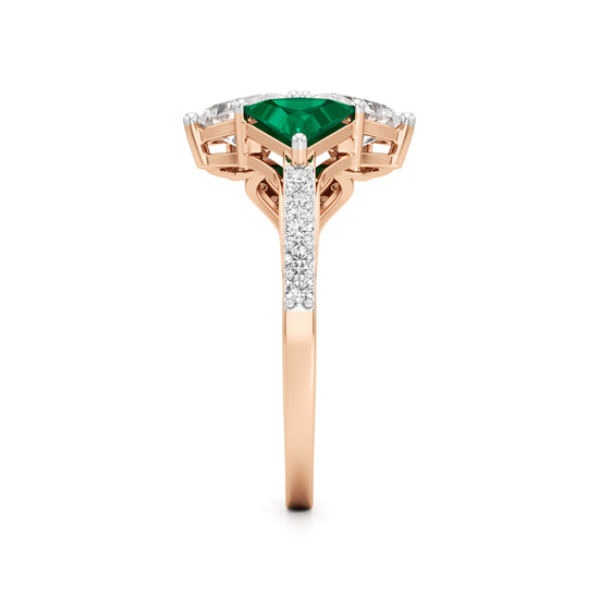 Majestic Emerald Bloom Ring with Radiant Diamond Petals and PavÃ© Embrace