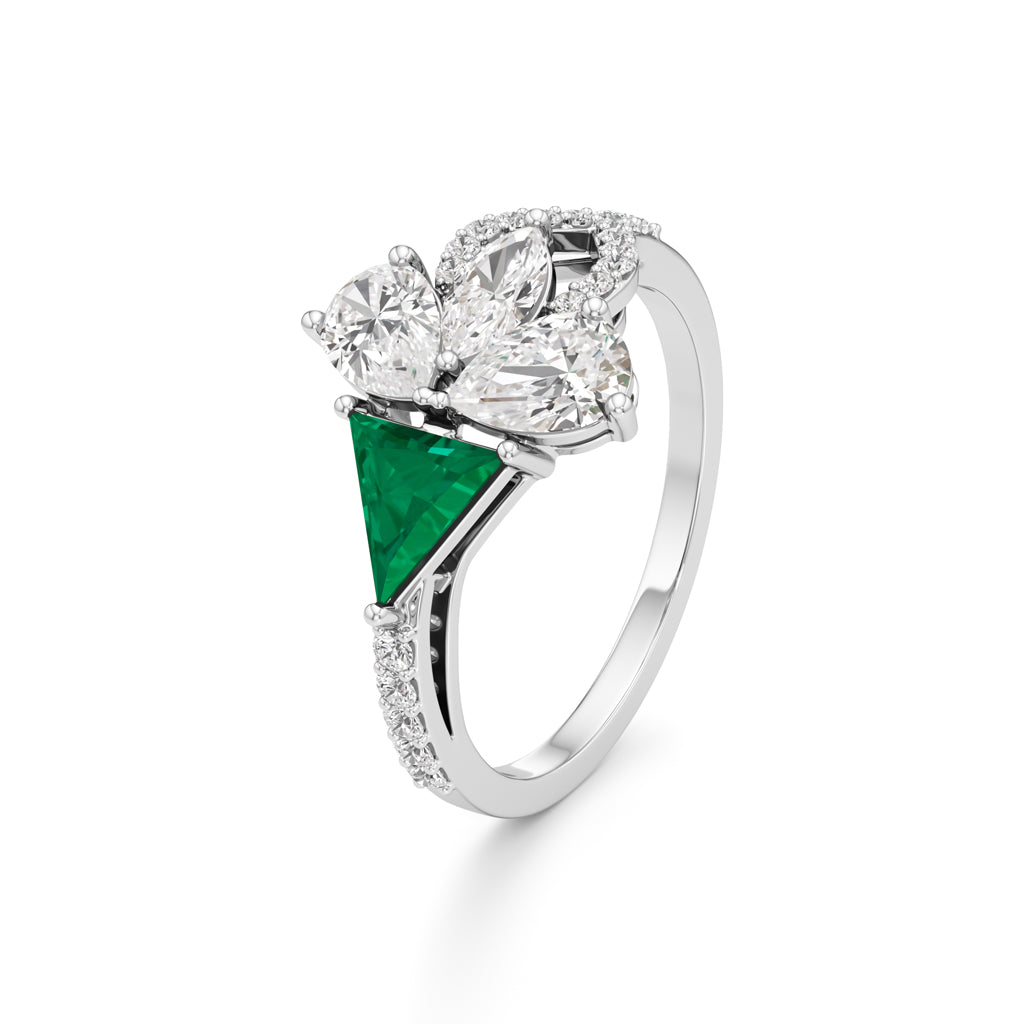 Majestic Emerald Bloom Ring with Radiant Diamond Petals and PavÃ© Embrace