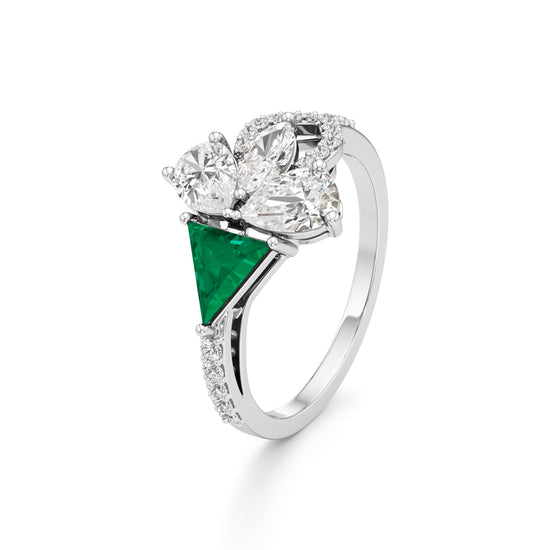 Majestic Emerald Bloom Ring with Radiant Diamond Petals and PavÃ© Embrace