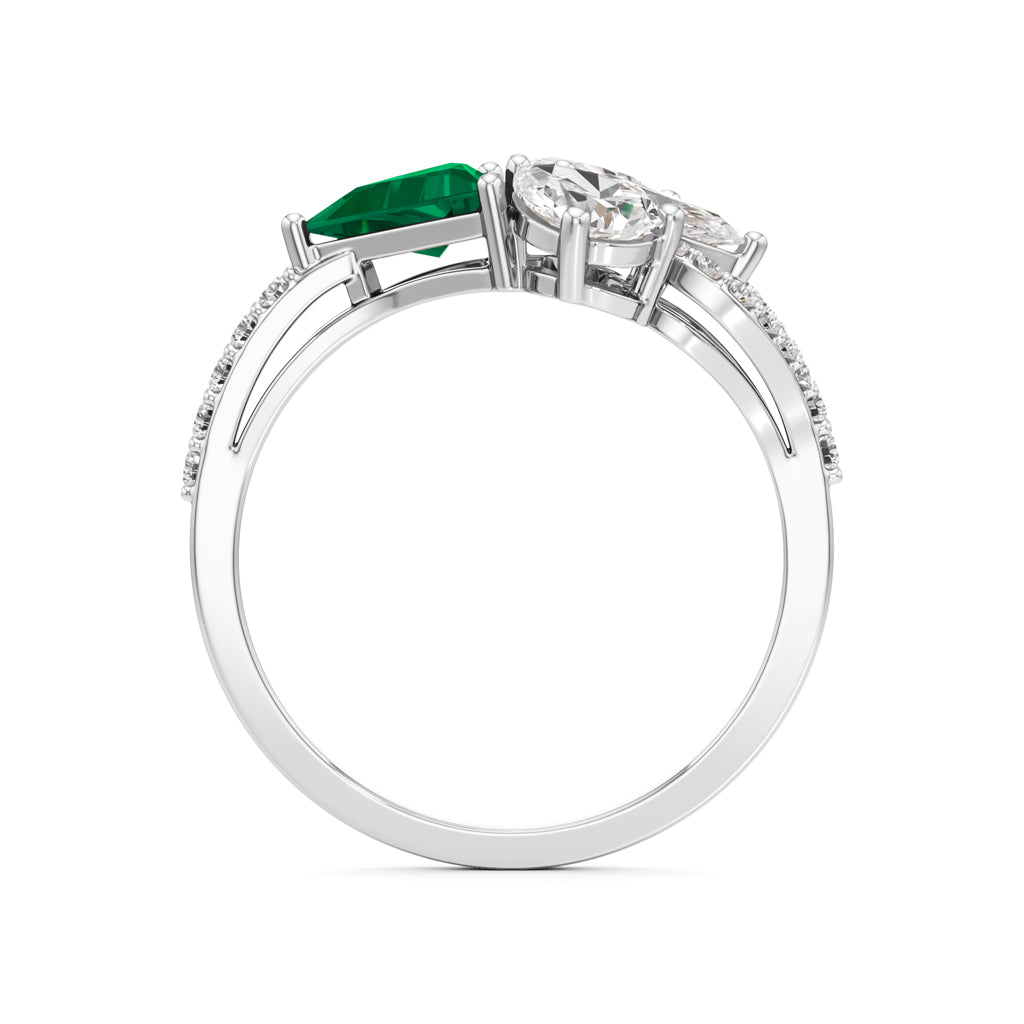Majestic Emerald Bloom Ring with Radiant Diamond Petals and PavÃ© Embrace