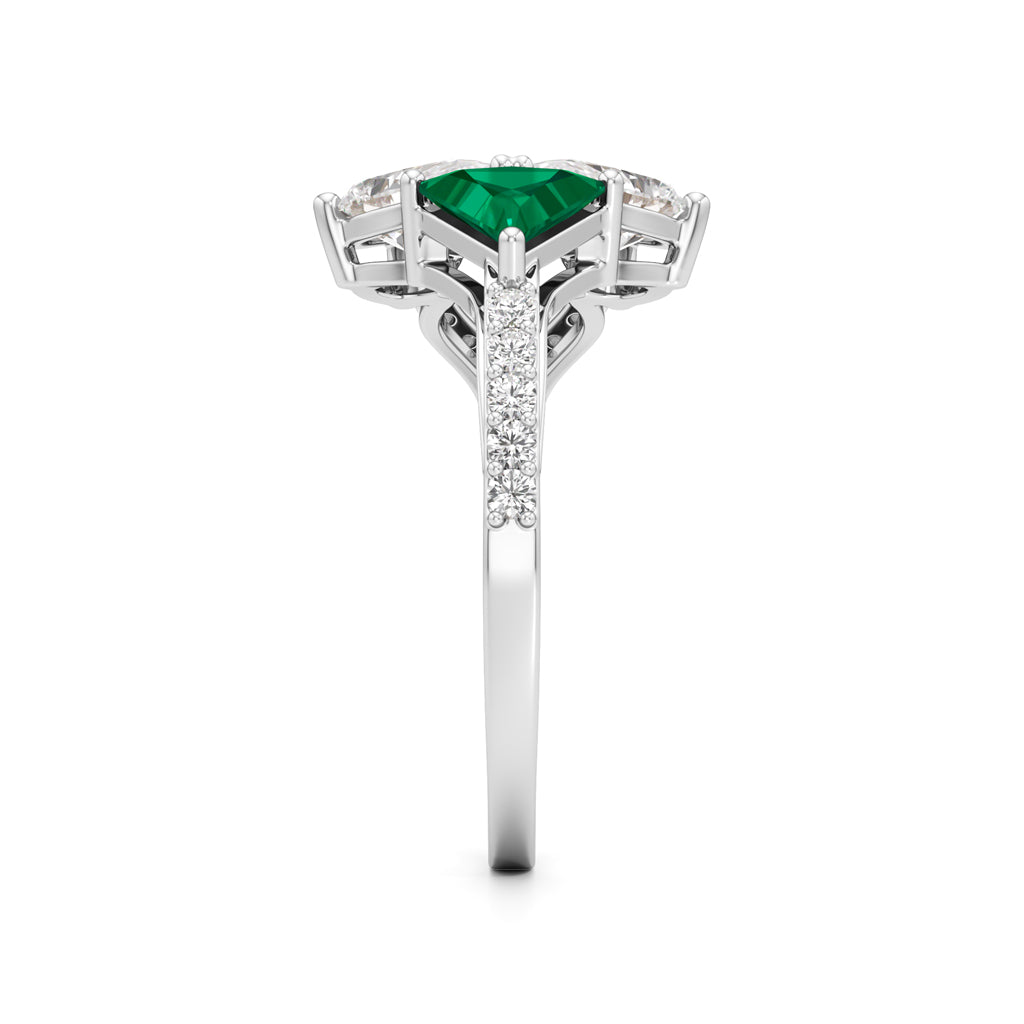 Majestic Emerald Bloom Ring with Radiant Diamond Petals and PavÃ© Embrace