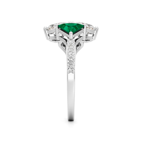 Majestic Emerald Bloom Ring with Radiant Diamond Petals and PavÃ© Embrace