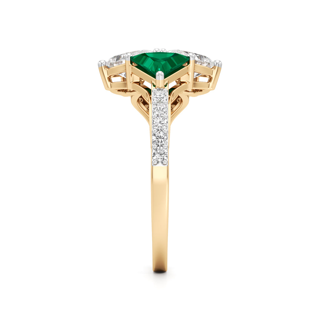 Majestic Emerald Bloom Ring with Radiant Diamond Petals and PavÃ© Embrace