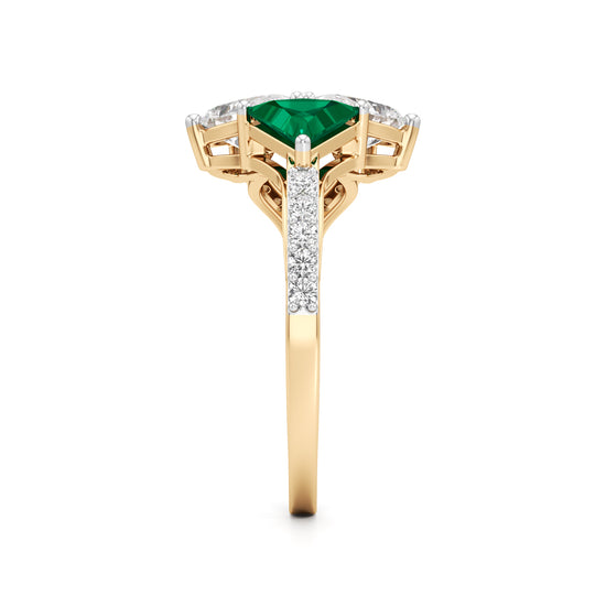 Majestic Emerald Bloom Ring with Radiant Diamond Petals and PavÃ© Embrace