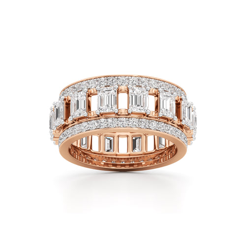 The Radiant Majesty Baguette Diamond Eternity Band with Pave Halo Accents