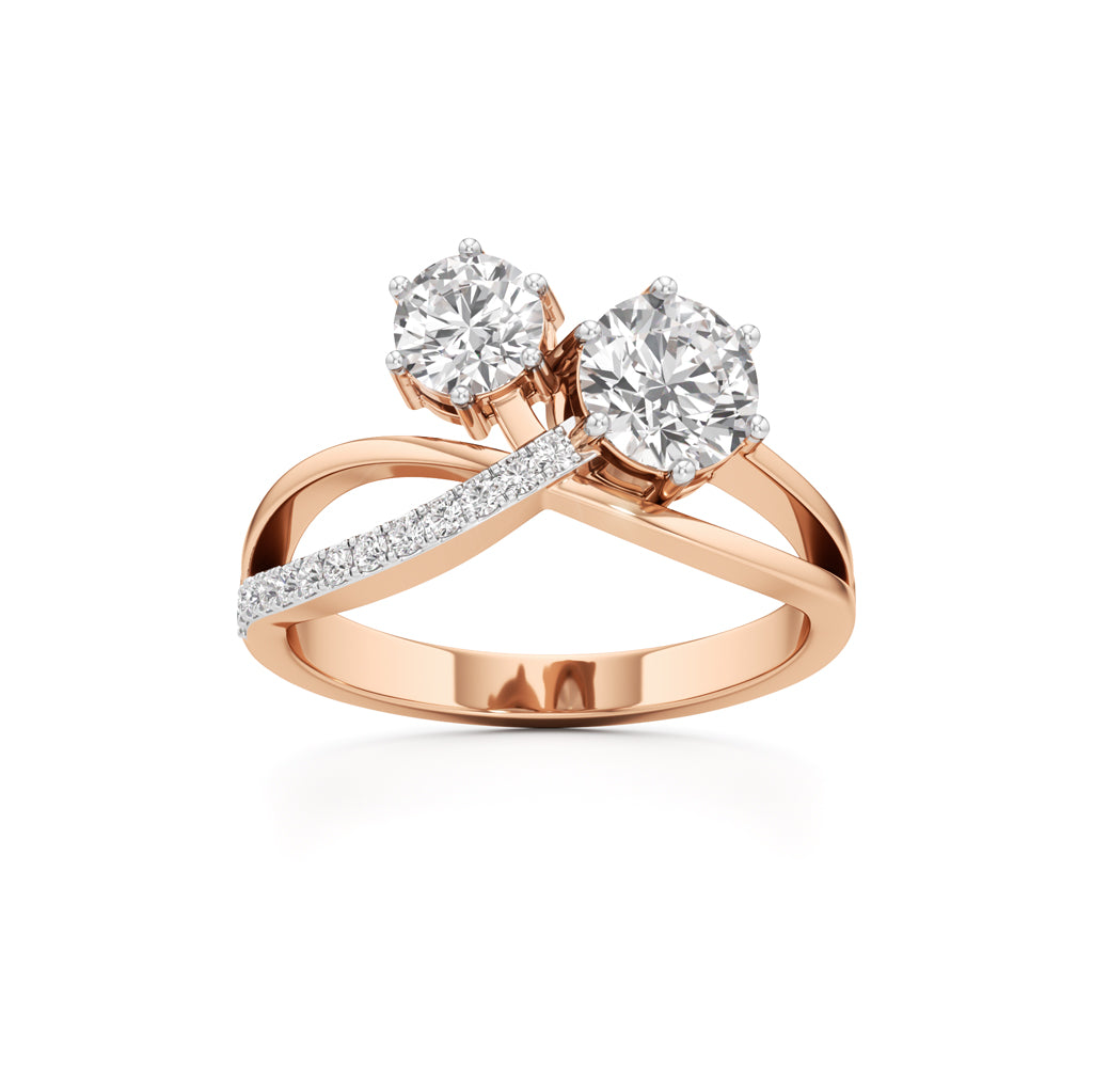 Eclipsed Grace Twin Diamond Crossover Ring with PavÃ© Accents