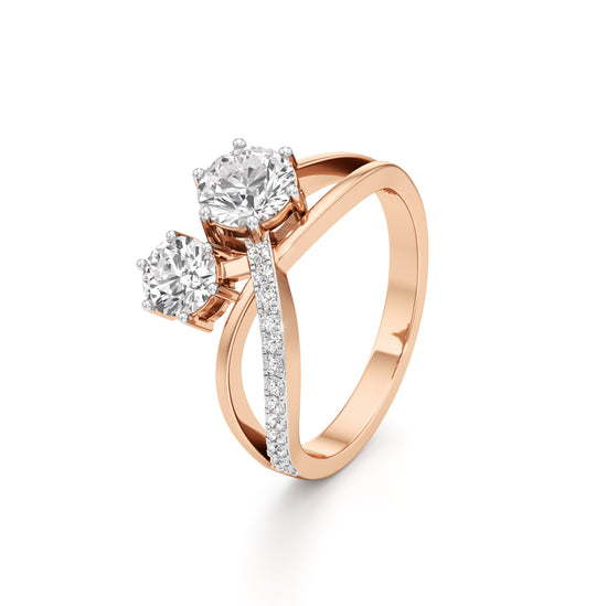 Eclipsed Grace Twin Diamond Crossover Ring with PavÃ© Accents