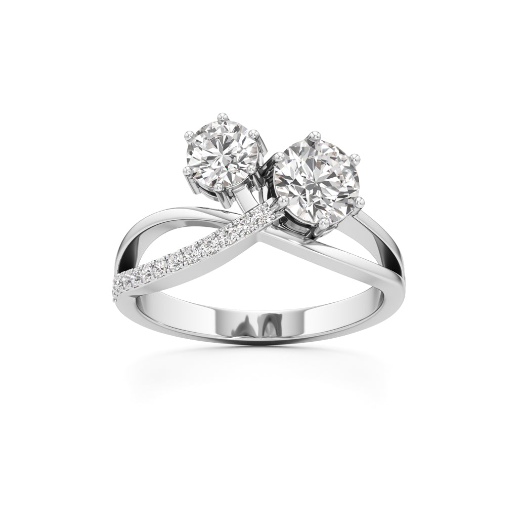 Eclipsed Grace Twin Diamond Crossover Ring with PavÃ© Accents