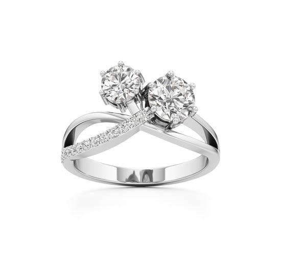 Eclipsed Grace Twin Diamond Crossover Ring with PavÃ© Accents